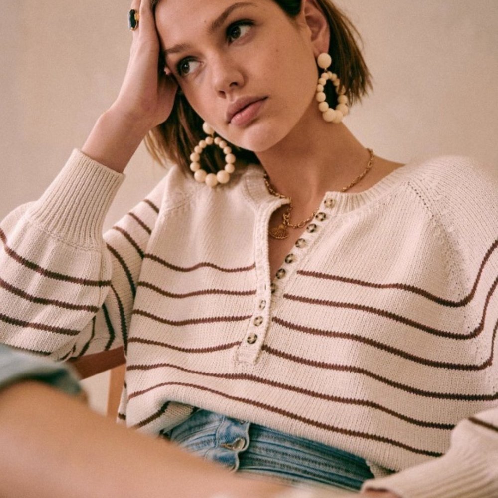 Sézane Leontine jumper ecru/camel stripe